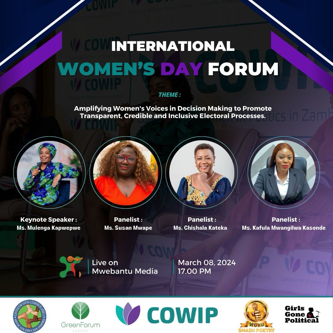 ZambiaCyla's tweet photo. Join us tomorrow, March 8, at 17:00 for the empowering and insightful second Women's Forum as we celebrate Women's Day! Tune in to the live broadcast on Mwebantu Media Facebook page
Let's collectively pave the way for inclusion.
#MwanakaziAmveke
#PowerToShe
#PoliticsForHerZM https://t.co/Z5H28nvWMc