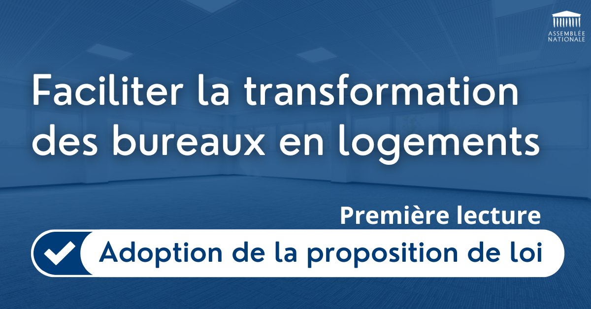 ✅ Adoption à l'unanimité de la proposition de loi visant à faciliter la transformation des bureaux en logements, en première lecture.
🔎 En savoir plus : bit.ly/PPL-Bureaux-Lo…
#DirectAN