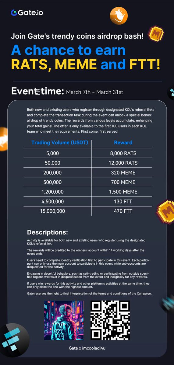 imcooladi4u's tweet photo. Big Collaboration with #Gateio

Link : https://t.co/9FPW9gtkl1 

If you do trading you'll get rewards. But you must create an account with my link.

#imcooladi4u #gate https://t.co/7U55HwOhy6
