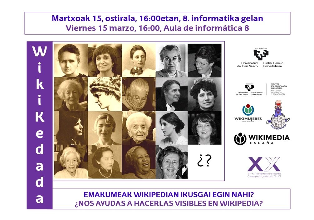 mentxuwiki's tweet photo. El 15 de marzo tenemos #wikikedada en Leioa. Te animas a contribuir a visibilizar a mujeres en Wikipedia?
#wikiemakumeok https://t.co/HekpEO2Lih