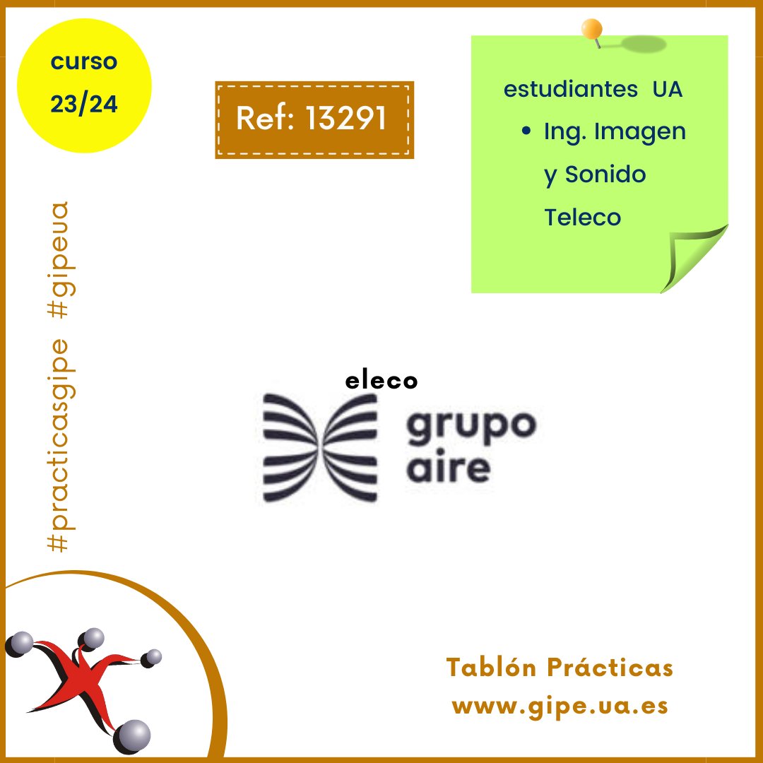 GIPE (@gipeua) on Twitter photo Tablón de ofertas de Prácticas: Estudiante Gº Ingeniería en Imagen y Sonido en Telecomunicaciones (Elche, P.E.)
gipe.ua.es/es/tablon-de-o…
<a href="/EPSAlicante/">EPS Alicante</a> <a href="/DEEPSUA/">Delegación de Estudiantes EPS UA</a> <a href="/CeTelecoUA/">CETeleco UA</a> <a href="/expertoteleco/">Experto Teleco UA</a> <a href="/UA_Universidad/">Universidad de Alicante UA</a> #practicasgipe #gipeua #UA Tablón de ofertas de Prácticas: Estudiante Gº Ingeniería en Imagen y Sonido en Telecomunicaciones (Elche, P.E.)
gipe.ua.es/es/tablon-de-o…
<a href="/EPSAlicante/">EPS Alicante</a> <a href="/DEEPSUA/">Delegación de Estudiantes EPS UA</a> <a href="/CeTelecoUA/">CETeleco UA</a> <a href="/expertoteleco/">Experto Teleco UA</a> <a href="/UA_Universidad/">Universidad de Alicante UA</a> #practicasgipe #gipeua #UA