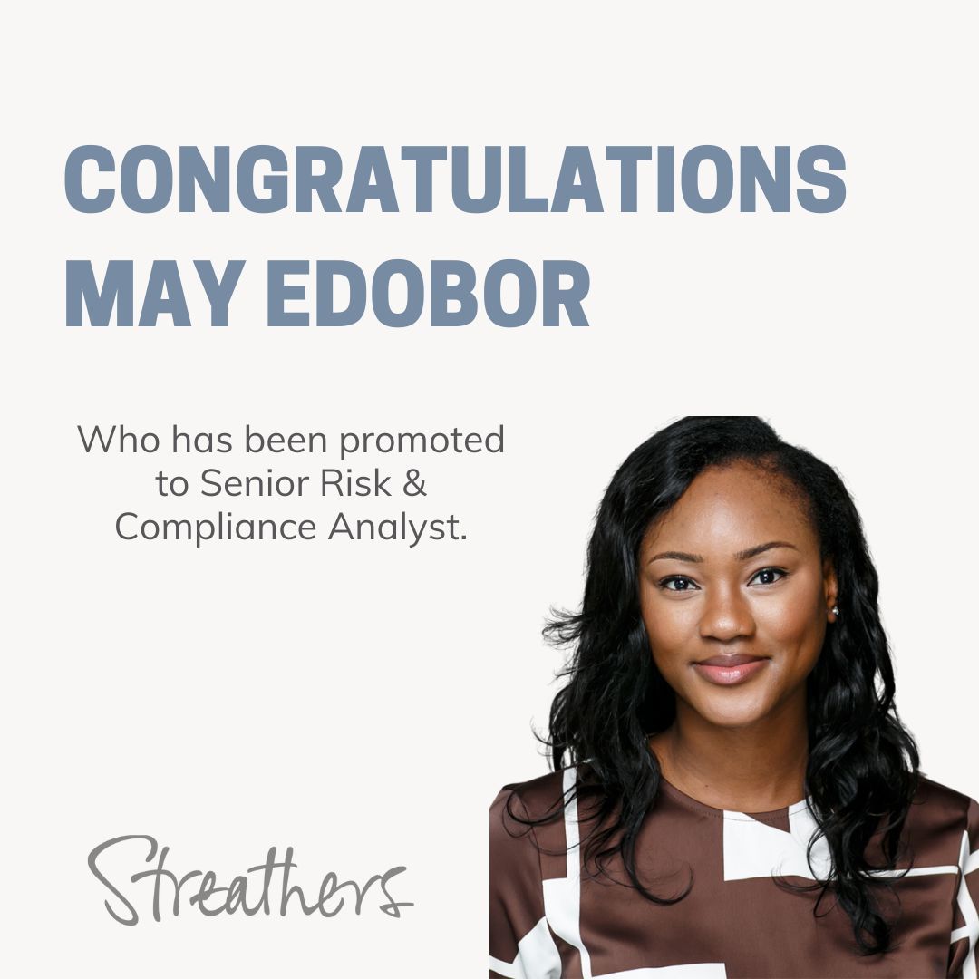 We are pleased to announce that May Edobor has been promoted to Senior Risk &amp; Compliance Analyst. 

Congratulations May!

#careergrowth #promotion #newrole