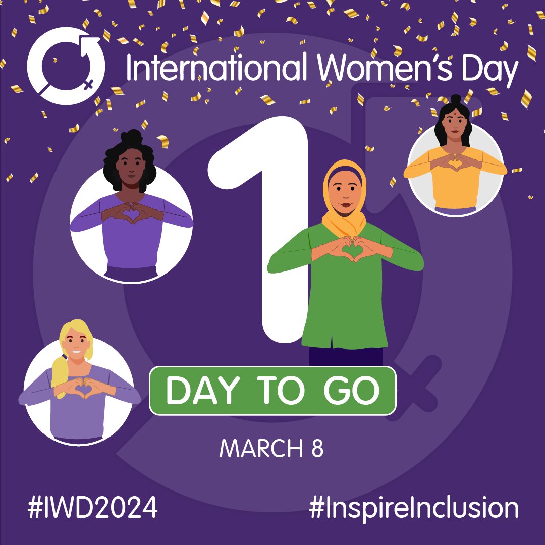 🚺✨ Just 1 day left until #IWD2024! 💜 Remember to don your shades of purple tomorrow to stand united in support! 🌈 Join us at the Plaza for empowering activities, inspiring conversations, and a celebration of incredible women everywhere.  💪 #PurplePower