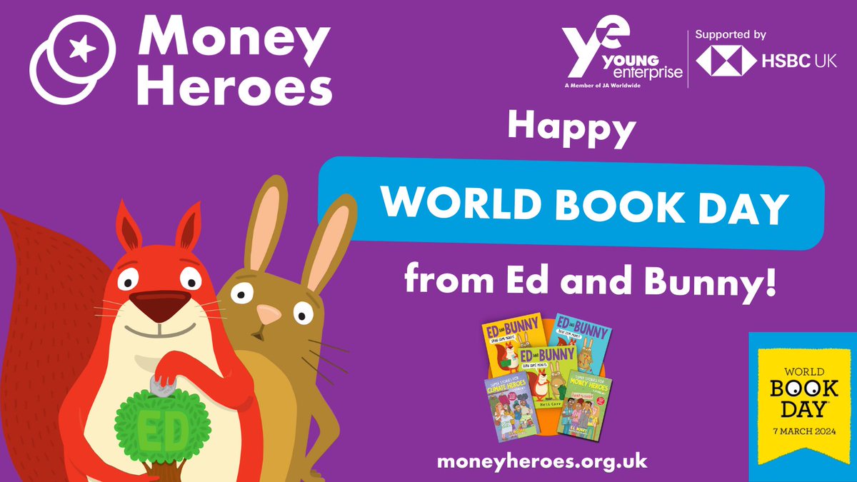 Happy #WorldBookDay from #MoneyHeroes Ed and Bunny! Not accessed our Ed and Bunny eBooks yet? Download today and help your pupils learn how to become #financiallycapable and improve their reading skills at the same time! ow.ly/8AQG30sAz7t