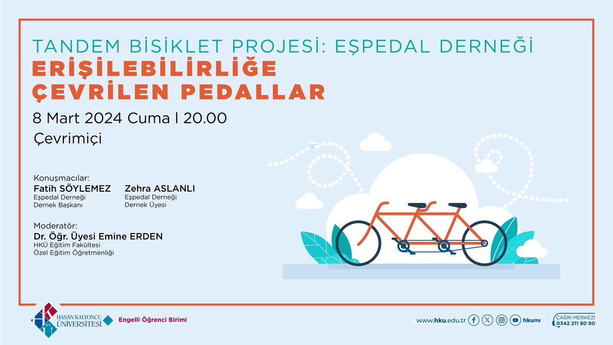 Eşpedal Derneği iş birliği ile gerçekleştireceğimiz etkinliğimiz yarın 20:00’da 🎉
<a href="/EngelsizHku/">Engelsiz HKÜ</a>