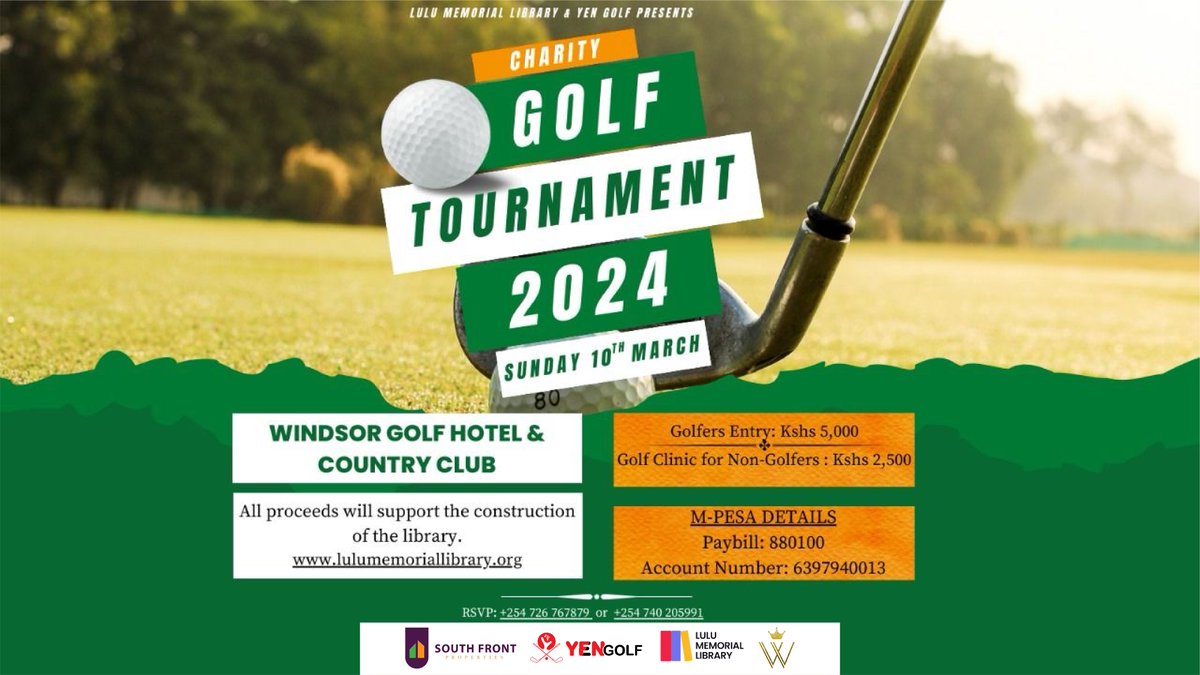 11/11
Book your tee time via tinyurl.com/5aj2th5m

#YENGolf #Golf #CharityGolf #CharityGolfTournament #GolfforGood #YENGolfAlumni 

@SouthfrontKE @WGHCC @KNyabwengi @BonneyTunya @smusyoka @Sanitizeuahandz @abriankim @_muthonii