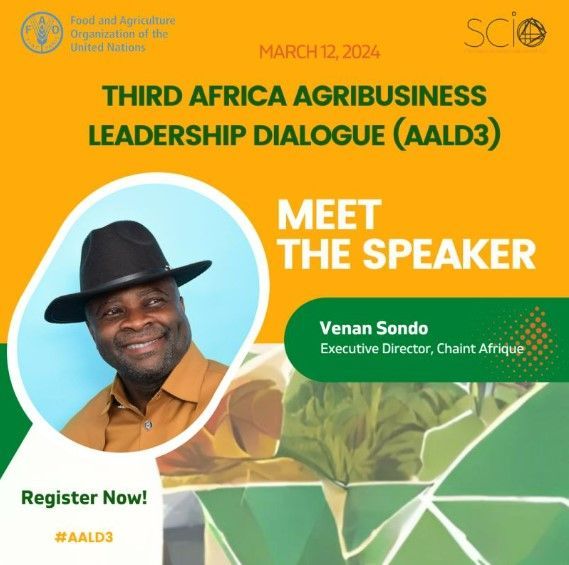 FAOAfrica's tweet photo. Venan Sondo is a speaker at the 3rd Africa Agribusiness Leadership Dialogue #AALD3
✔an eco-innovation strategist
✔sustainable finance advocate
✔Executive Director of CHAiNT Afrique
🎯Tues 12 March 9am GMT
Find out more & register 👉🏿 https://t.co/ERONI69Jcx https://t.co/NfZ71ZgNxX