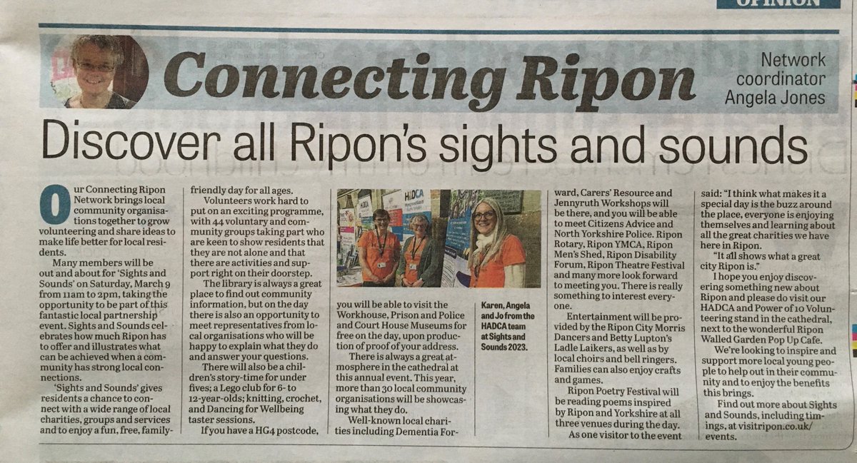 'I think what makes it a special day is the buzz around the place, everyone enjoying themselves & learning about the great charities we have in #Ripon' Join us & over 40 community groups this Saturday at @riponcathedral, @nylibraries & @RiponMuseums hadca.org.uk/events/sights-…