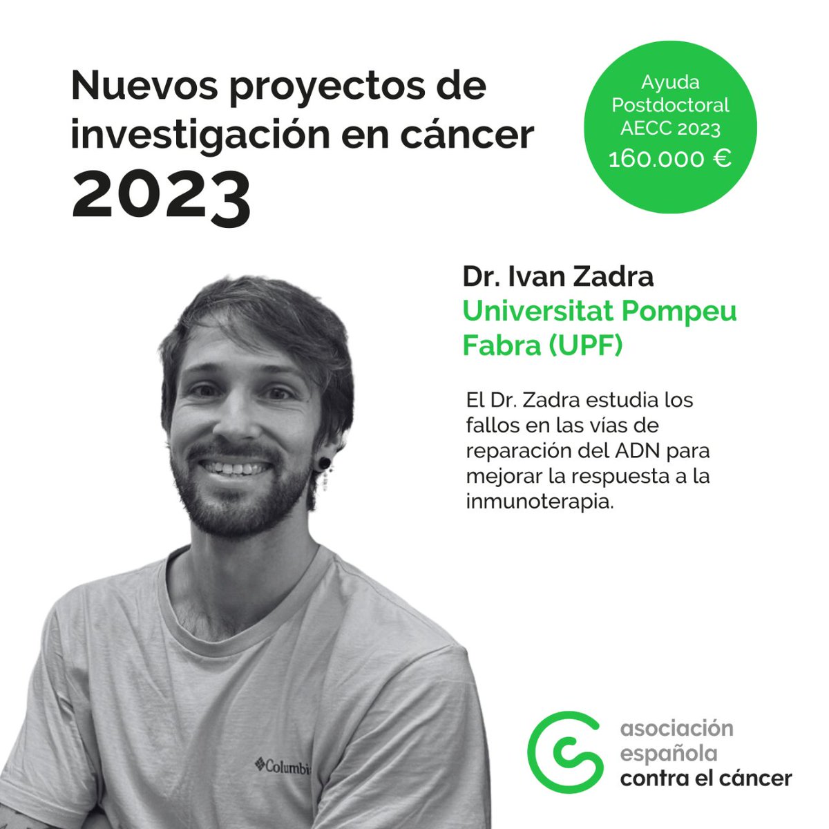 👏 Congratulations to Ivan Zadra from the Cancer Biology Lab for winning a postdoctoral fellowship from @ContraCancerEs. During his postdoc at #MELISupf, Ivan will study 'errors in the DNA repair pathway as allies to improve response to immunotherapy' 🧬💉⚡ Best of luck, Ivan!