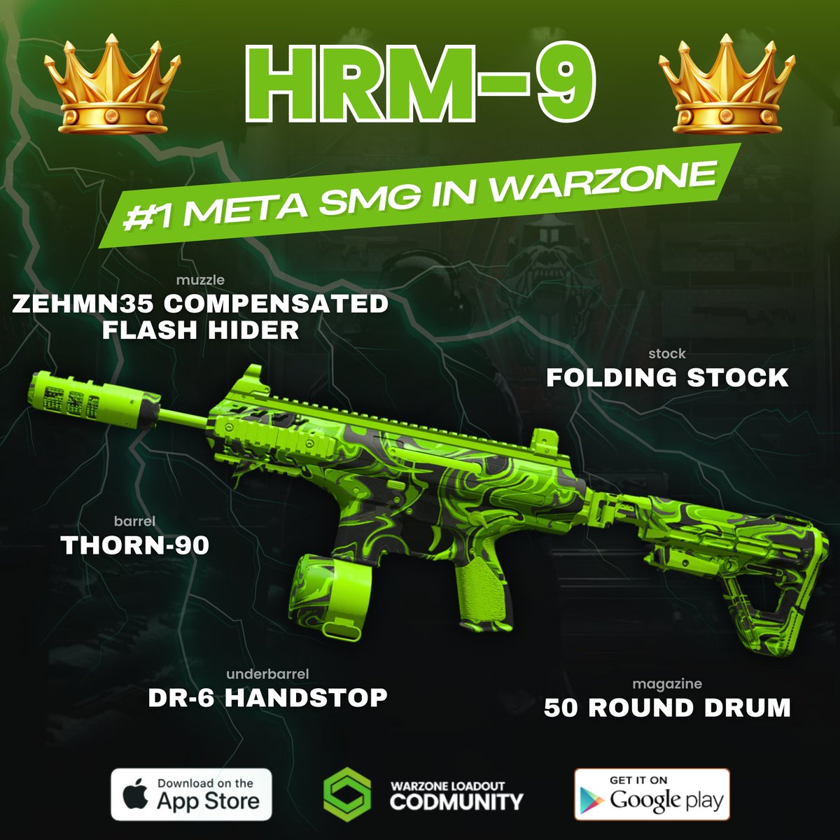 👑 HRM-9 | STILL THE #1 SMG👑

Unlike the RAM-9 or the AMR9, the HRM has zero negatives. It's precisely what you seek in a meta gun: consistency. 

⚡️ Fast TTK
⚡️ Awesome mobility
⚡️ Low recoil

#Warzone