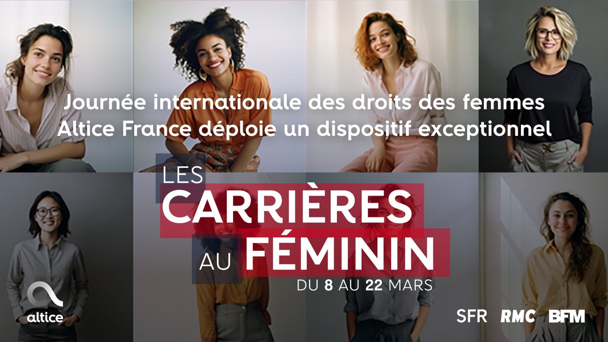 A l’occasion de la Journée internationale des droits des femmes, Altice France déploie un dispositif exceptionnel d’une durée de deux semaines du 8 au 22 mars placé sous le signe des « carrières au féminin » et porté par #SFR, #RMC et #BFM 👉 cutt.ly/Rw1nhmUU