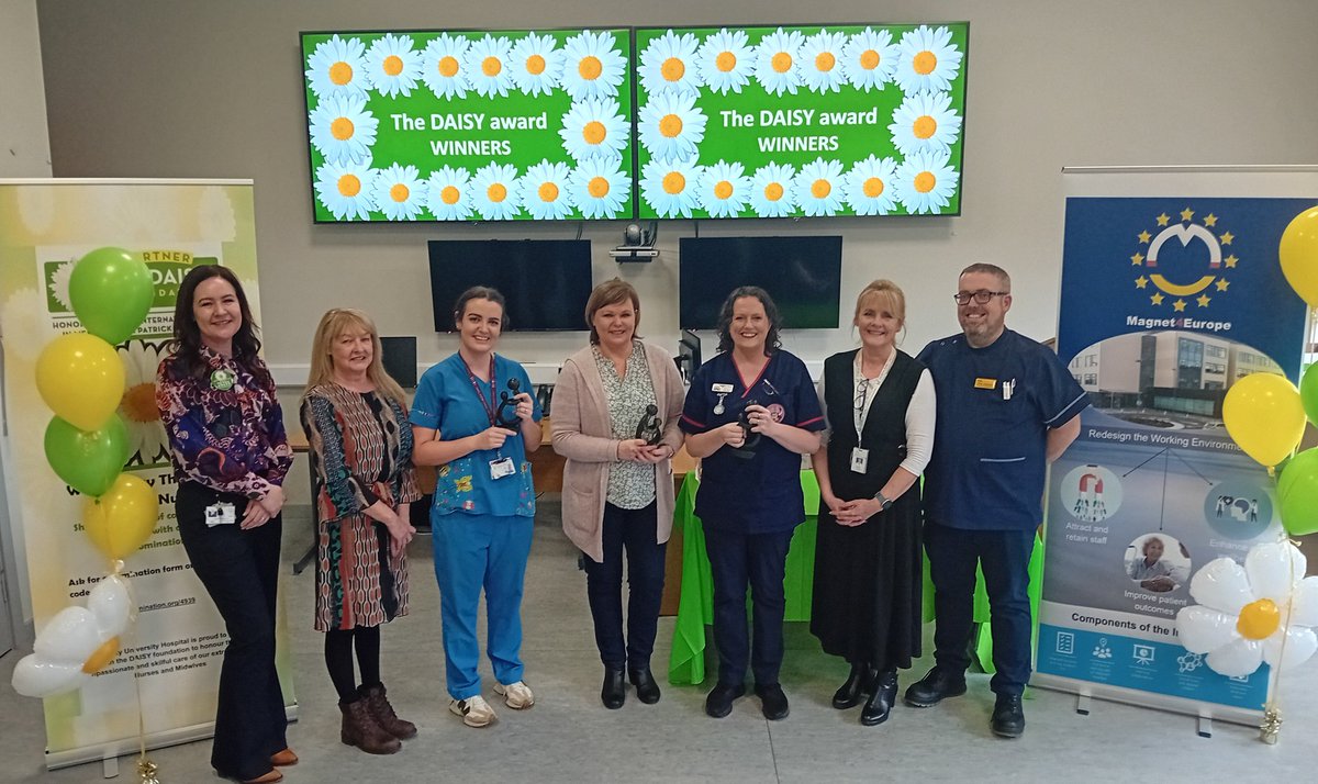 Our award winners pictured with Marie Callaghan (Magnet coordinator), Dr. Anne Drake (Director of Nursing, Quality &amp; Patient Safety), Marion Doogan (ADOM), and Peter Doherty (CNM 3 ED).