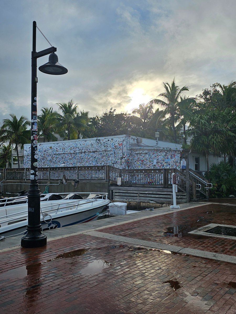 Passing Jimmy Buffett's recording studio, Shrimpboat Sound Studio, during an early morning walk in Key West. 🌅 The sun rises, casting a golden glow after the rains pass, evoking a sense of tranquility and island magic. 🎶 #KeyWest #ShrimpboatSoundStudio #JimmyBuffett #IslandLife