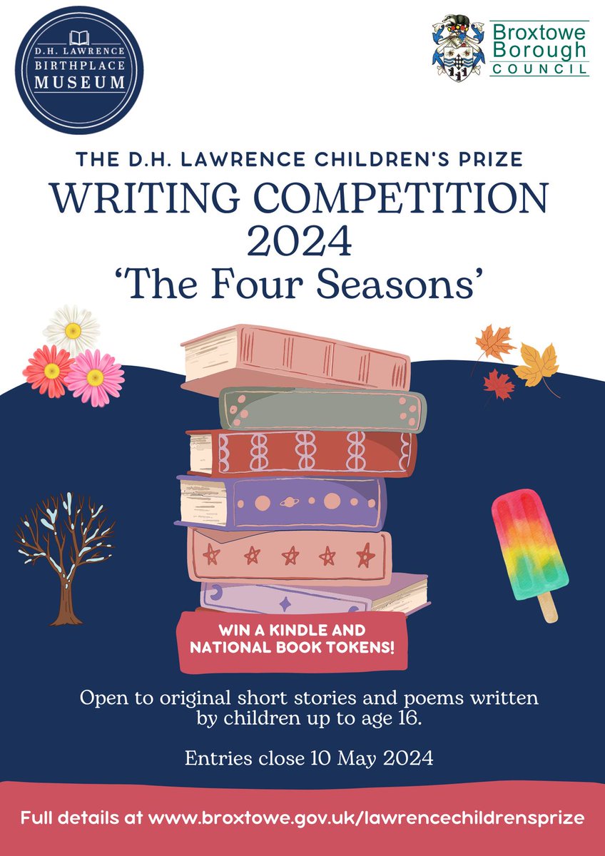 D.H. Lawrence children’s writing competition returns for #WorldBookDay2024! Short stories and poems written by children could be in with a chance of winning a kindle and national book tokens. Read the full story at bit.ly/3wCraWE