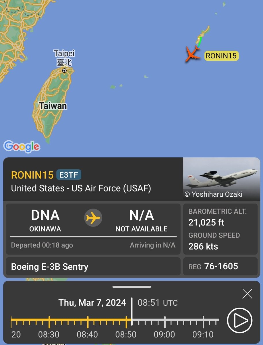 globe.adsbexchange.com/?icao=AE11DC 

USAF 76-1605(E3TF)Boeing E-3B Sentry
Callsign RONIN15 HexID #AE11DC
*flightradar playback 

🇺🇸🇺🇸🇺🇸🇺🇸🇺🇸