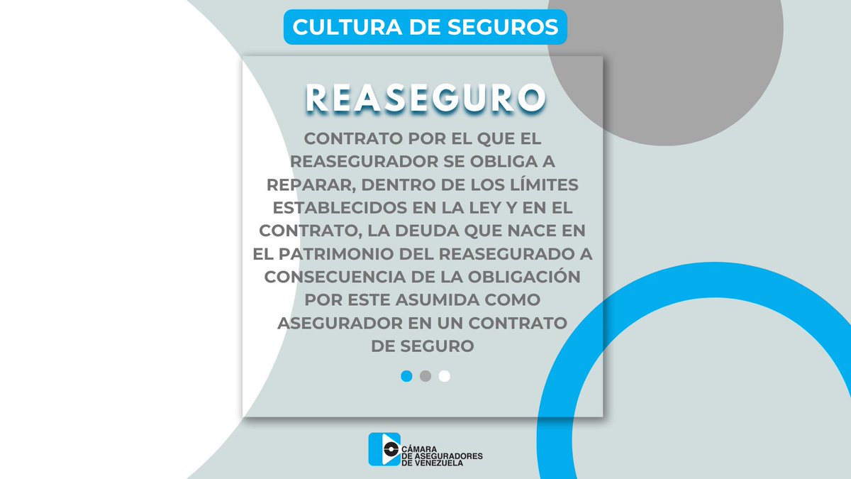 CamaraSegVe's tweet photo. #Reaseguro es un contrato por el que el reasegurador se obliga a reparar, dentro de los límites establecidos en la ley y en el contrato, la deuda que nace en el patrimonio del reasegurado a consecuencia de la obligación por este asumida como asegurador en un contrato de seguro. https://t.co/aozJ5QO7IW