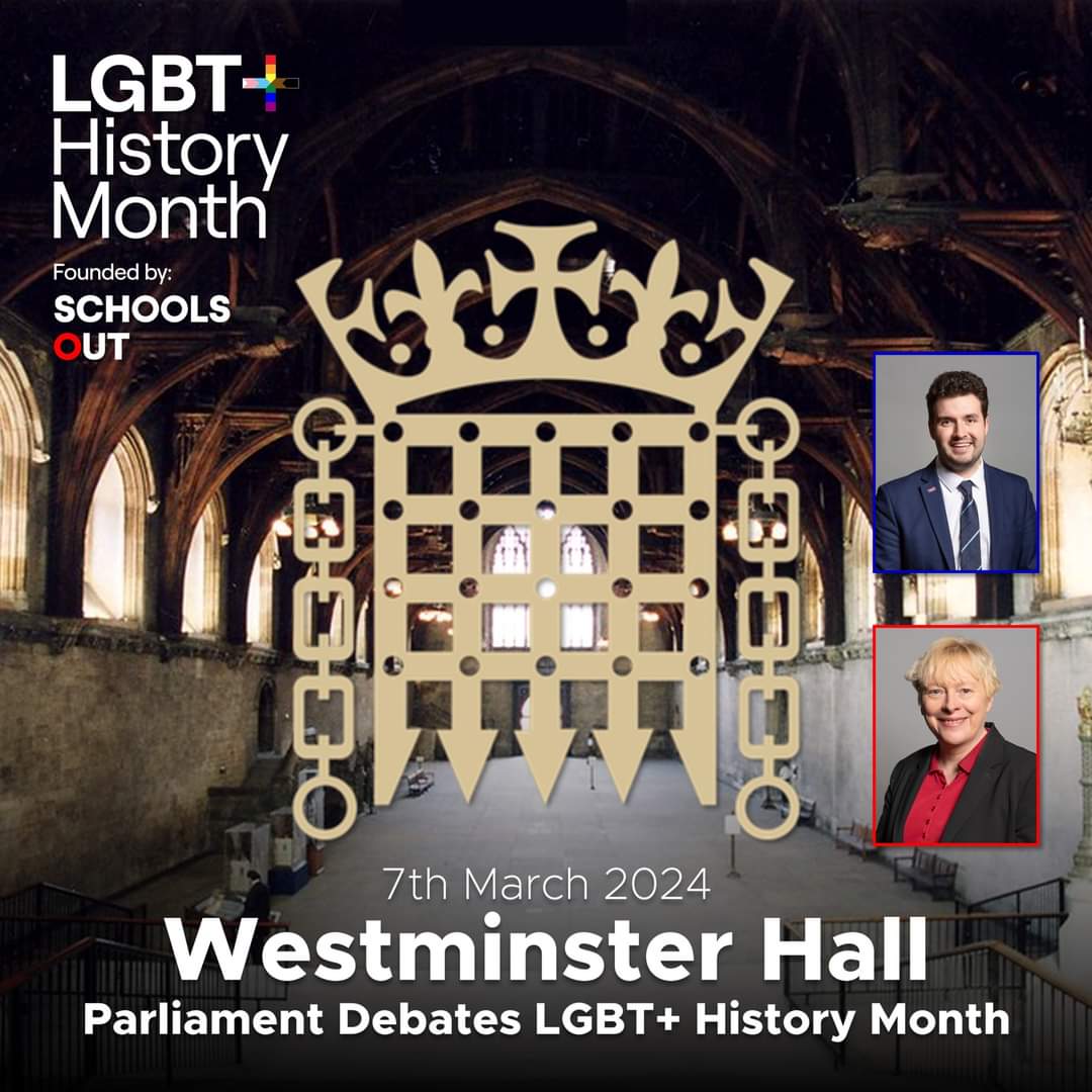 1.30pm today, Thursday 7 March in Westminster Hall, MPs will hold a debate on #LGBTHistoryMonth. Elliot Colburn and Dame Angela Eagle have put forward this debate. Watch the debate live on Parliament TV : parliamentlive.tv/Guide #LGBTplusHM #UnderTheScope