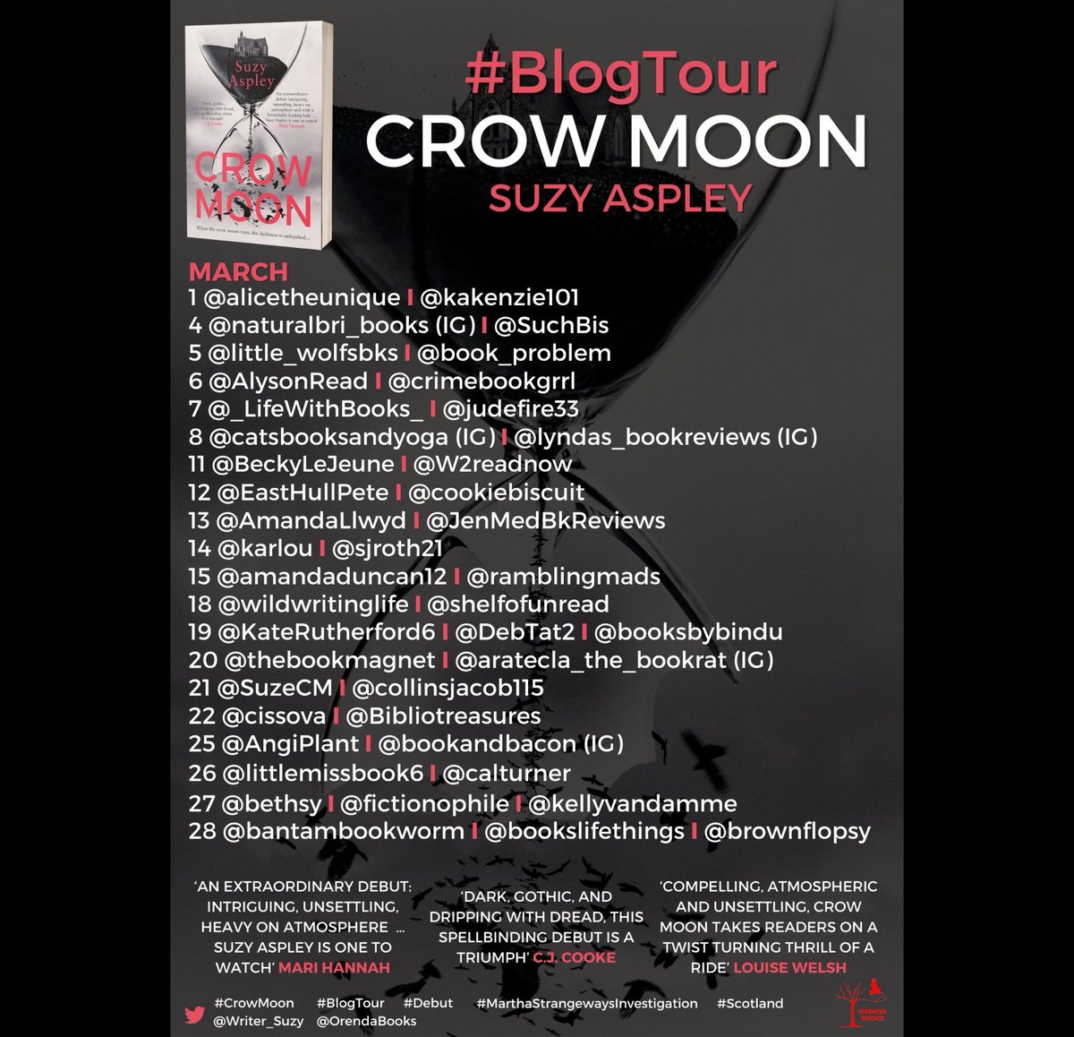 _LifeWithBooks_'s tweet photo. Today is my stop on the blog tour for the eerie Crow Moon by @writer_suzy! My review is live on my blog and bookstagram now! Huge thanks to @RandomTTours and @OrendaBooks π¦ββ¬ #crowmoon π¦ββ¬
https://t.co/ANSyBAukFQ
https://t.co/31DjGX9lPP https://t.co/xi3lbJmBzB
