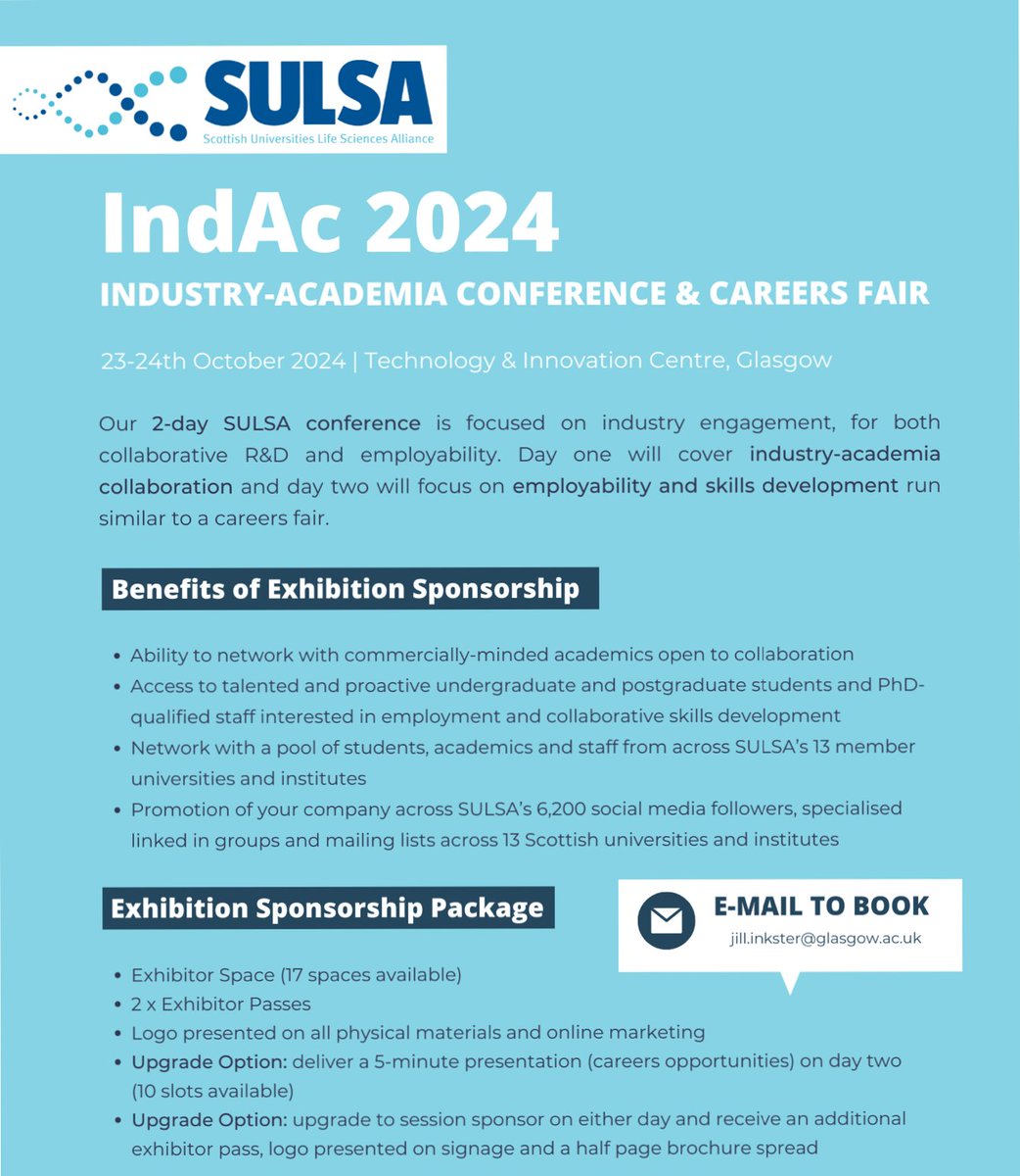 IndAc24 - EXHIBITOR REGISTRATION NOW OPEN 🥳We're excited to be back for IndAc24 after a successful IndAc23 which welcomed over 230 attendees over two days. Fancy securing an exhibitors spots for your organisation? E-mail jill.inkster@glasgow.ac.uk ASAP as spaces are limited! ☺️