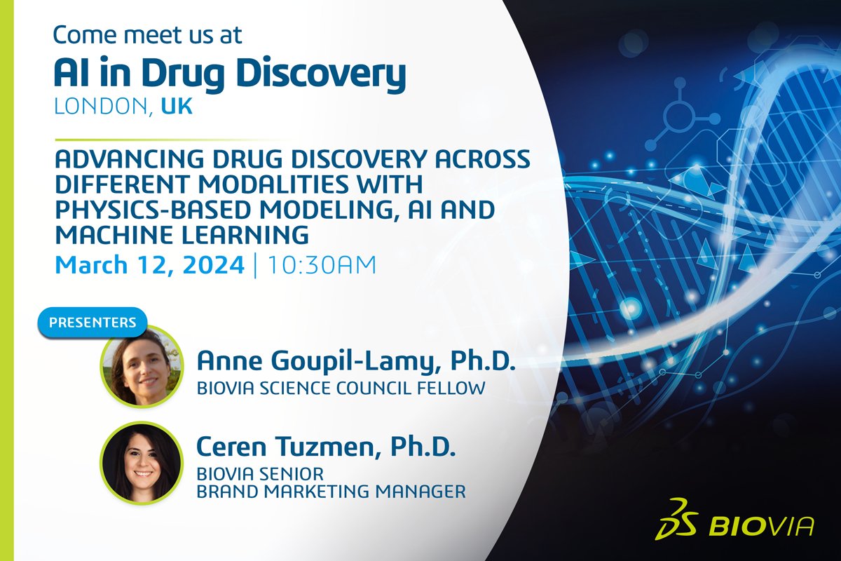 Join us at the AI in Drug Discovery event in London, UK next week to meet our team. 👉 Don’t miss Dr. Anne Goupil-Lamy and Dr. Ceren Tuzmen's presentation on 'Advancing Drug Discovery Across Different Modalities with Physics-Based Modeling, AI and Machine Learning'.