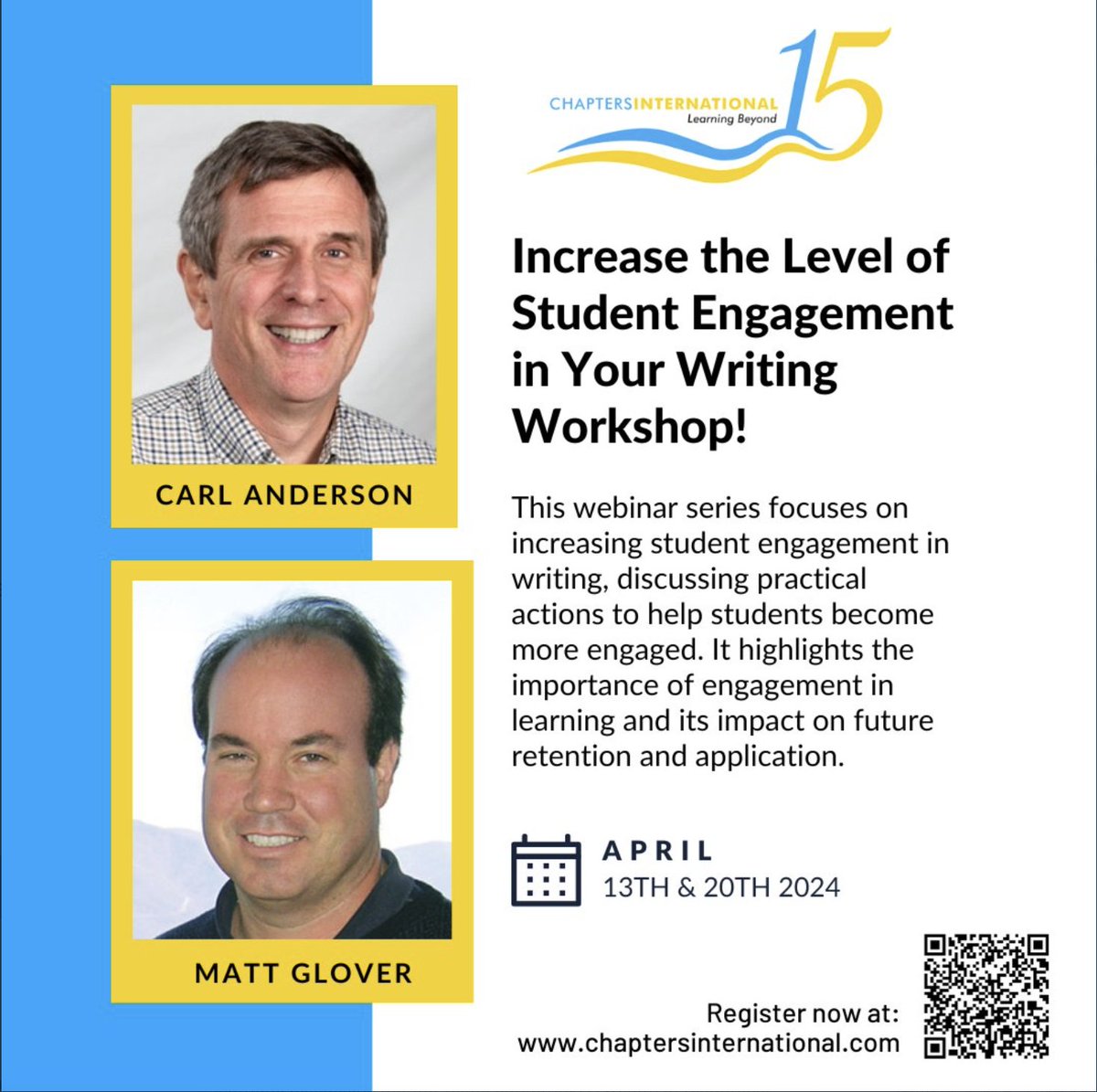 Join @Mattglover123 and me this April for this @ChaptersInt webinar on student engagement in writing, a topic we're especially passionate about. Details: chaptersinternational.com/mailer/carl_ma…