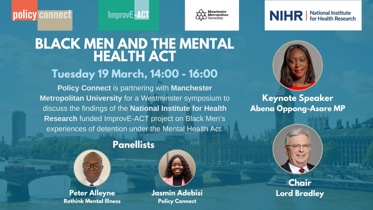 Delighted that Shadow Mental Health Minister, @abenaopp, will deliver the keynote speech at our upcoming symposium on Black Men’s experiences of detention under the #MentalHealthAct. Register here for an important event on reform of the #MentalHealthAct: eventbrite.co.uk/e/black-men-an…