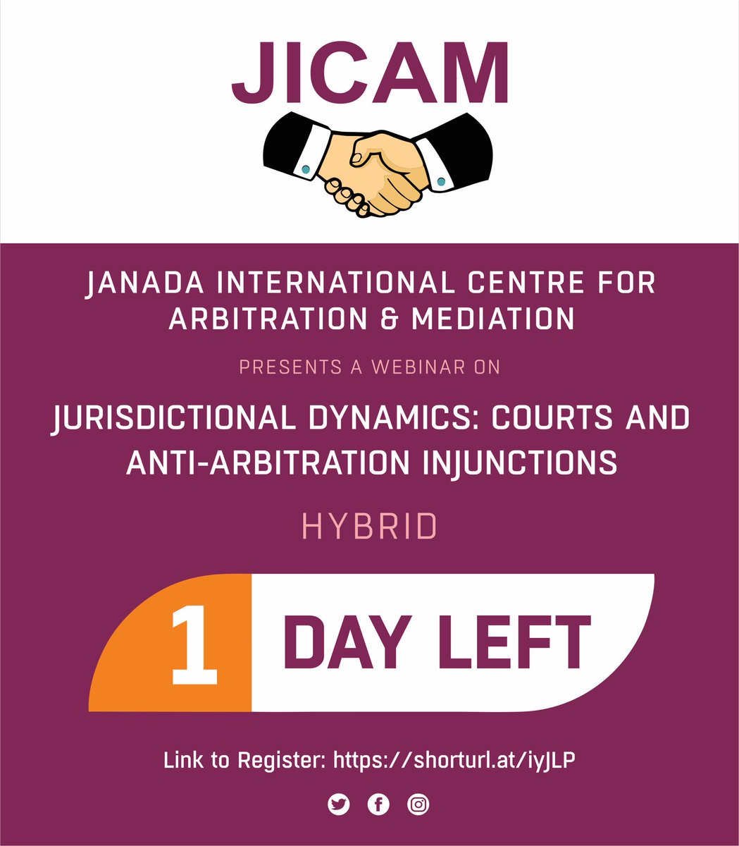 One day left for our webinar on Jurisdictional Dynamics: Courts and Anti-Arbitration Injunctions which takes place at 2:00 pm on Friday, March 8 2024.

Kindly click this link to register: us06web.zoom.us/meeting/regist…