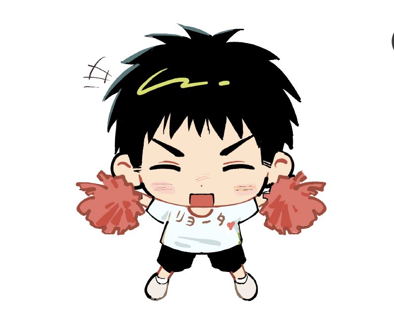 1boy male focus solo closed eyes black hair pom pom (cheerleading) chibi  illustration images