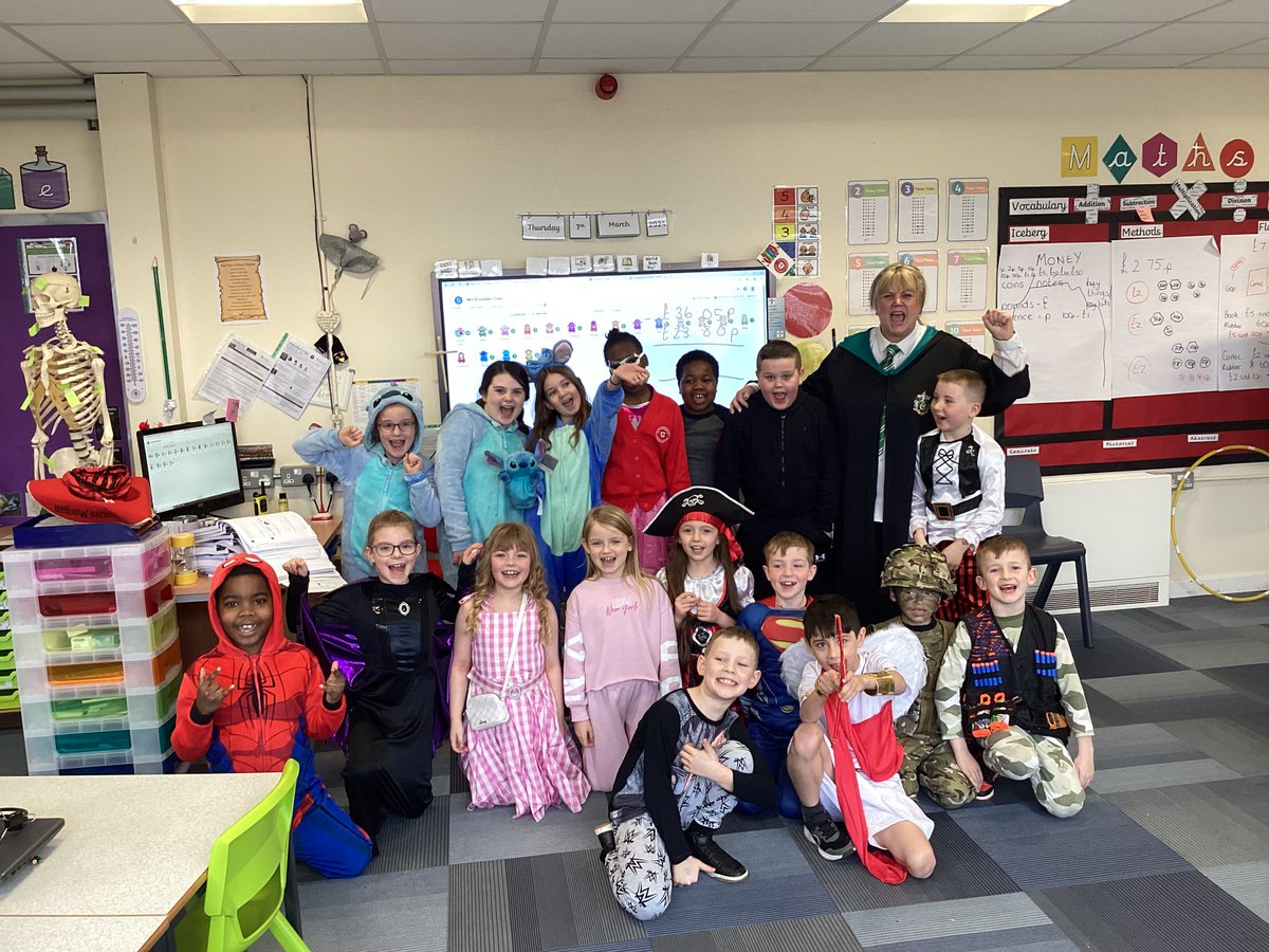 Year 3 enjoying World Book Day today with costumes and comfies...they did not know what to make of Professor Drysdale though! #WorldBookDay2024