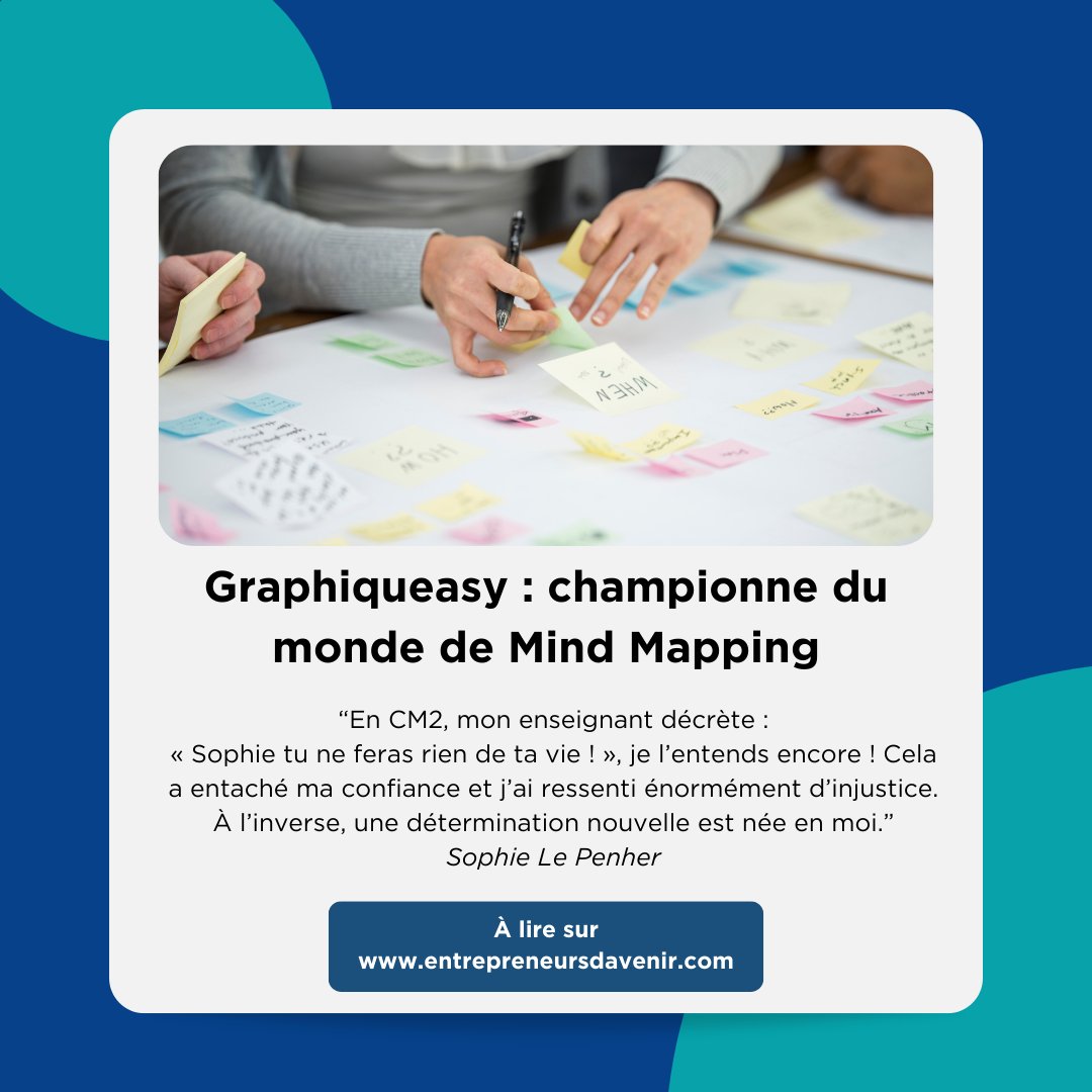[💬 #INTERVIEW] 
Découvrez Graphiqueasy, avec la talentueuse Sophie Le Penher, championne du monde du Mind Mapping ! 💡

Elle nous raconte son parcours inspirant et ses engagements pour la jeunesse

👉entrepreneursdavenir.com/actualites/gra…