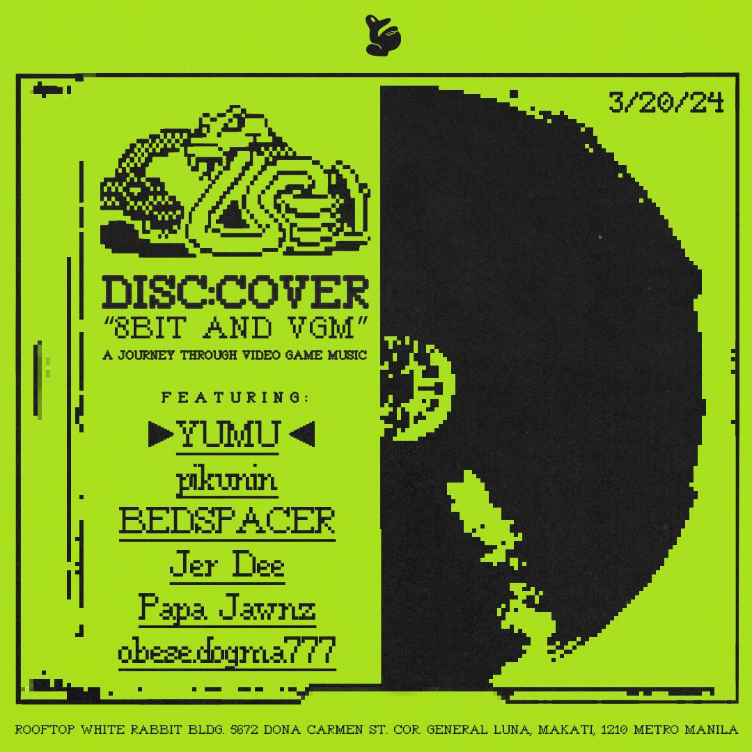 hosting another DISC:COVER night at Ugly Duck on the 20th of March but this time deep diving into 8bit and VGM (Videogame Music)

all videogame music, chiptune DJ sets and a live VGM-inspired performance from <a href="/pikuninph/">Pikunin ★</a> + live videogame emulations as visuals 

come thru!