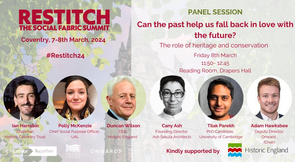 Join @cany_ash Duncan Wilson <a href="/TilakParekh/">Tilak Parekh</a> @pollymackenzie <a href="/IanHarrabin/">Ian Harrabin</a> &amp; @adam on the role of heritage and conversation: can the past help us fall back in love with the future?
📆Friday 8th March - 11:50 AM
📍Drapers Hall, Coventry
Sign up for Friday’s summit here: