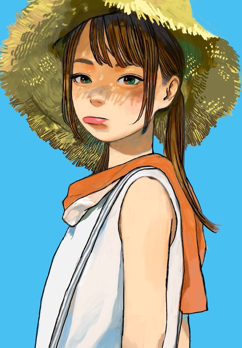「straw hat upper body」 illustration images(Latest)