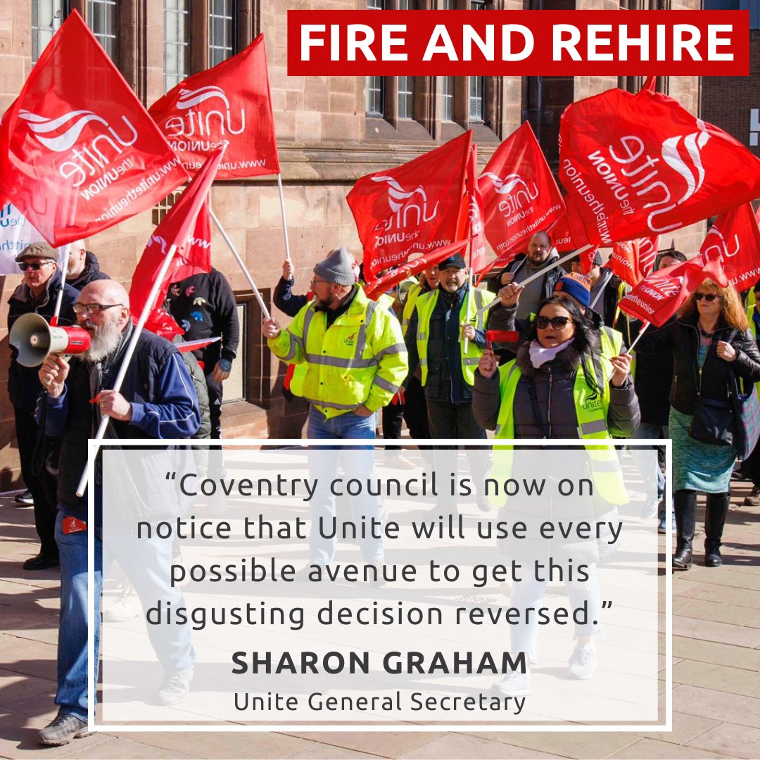 The actions of @coventrycc in firing and rehiring its refuse collection workers is abhorrent. This makes Coventry and its @UKLabour councillors the pariahs of the Labour movement. STOP #FireAndRehire #JobsPayConditions ➡️ unitetheunion.org/news-events/ne…