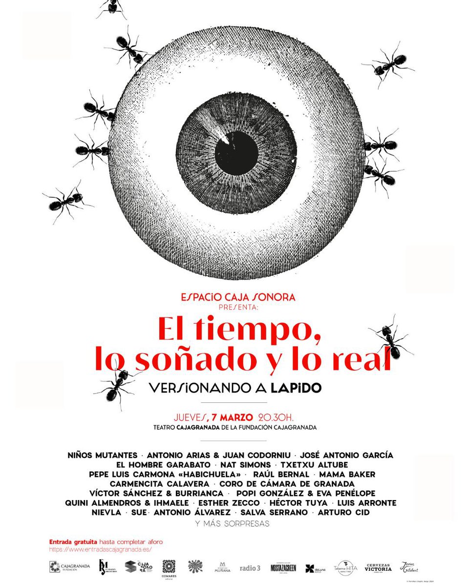 #ConciertosECS | 👁️ 𝐄𝐥 𝐭𝐢𝐞𝐦𝐩𝐨, 𝐥𝐨 𝐬𝐨ñ𝐚𝐝𝐨 𝐲 𝐥𝐨 𝐫𝐞𝐚𝐥 🐜 🔜 HOY se presenta el libro-homenaje a nuestro querido @JI_Lapido de la mano de @comareseditor 🎸 Una velada llena de letras y música, ¡Os esperamos! ⏰ 18:30 📍 @CajaGranadaOBS