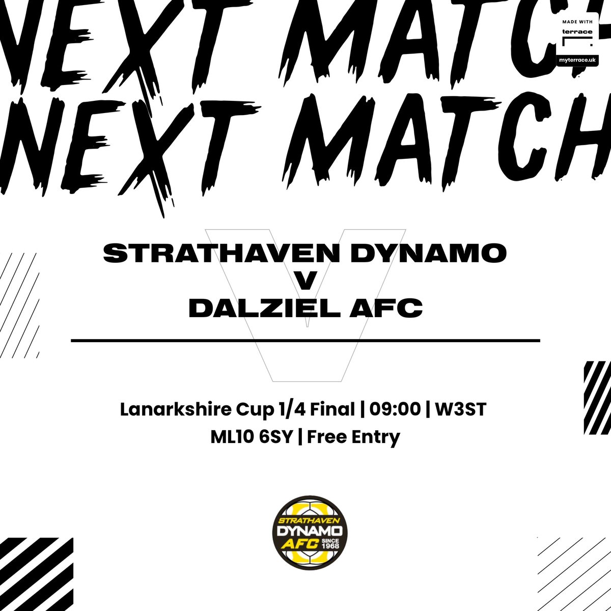 📆Sat 9th March
🆚Dalziel
🏆Lanarkshire Cup
🏟 W3ST ML10 6SY
⏱ 09:00

Back to action after 2 weeks no game, continuing our defence of the Lanarkshire Cup against a good Dalziel side. Should be an absolute cracker 👍🏽

Come along and back the boys. 

Mon the Mo’s 💛⚽️