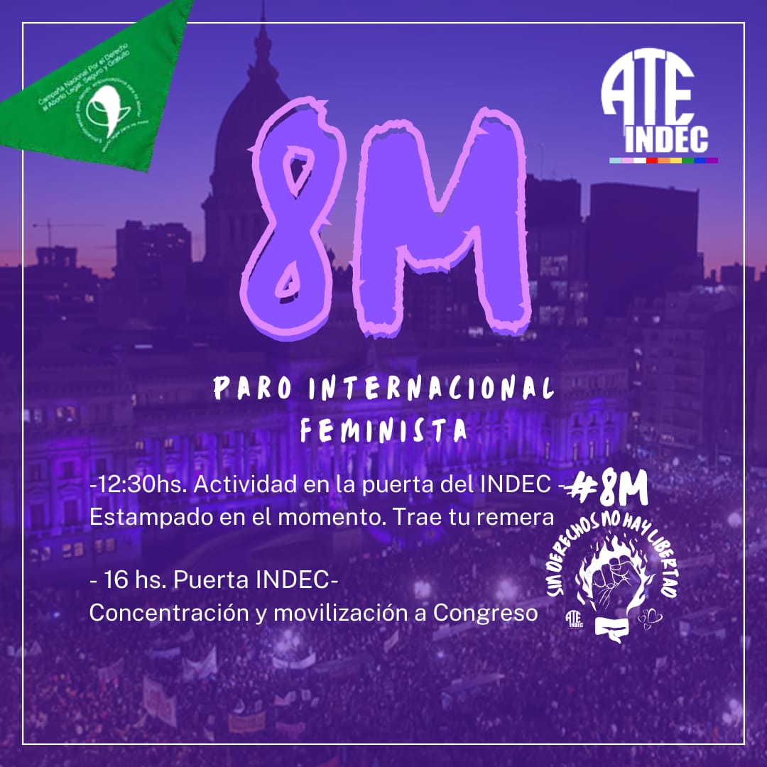 ATEIndec's tweet photo. Sin derechos no hay libertad

Este 8m paramos y nos movilizamos por nuestros derechos, por la justicia social, en contra del ajuste y del DNU.

Nos vemos en las calles 💜✊ https://t.co/hvPtZzI60O