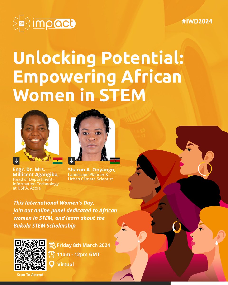 Elated to be speaking at the upcoming #IWD2024 event by QS Impact on Empowering #AfricanWomen in STEM, hosted by <a href="/BethEden_/">Beth Eden</a>

Interested in a career in STEM?
Join us tomorrow, as QSI will also be launching the #BukolaSTEMScholarship  

#InternationalWomensDay2024 #WomenInSTEM