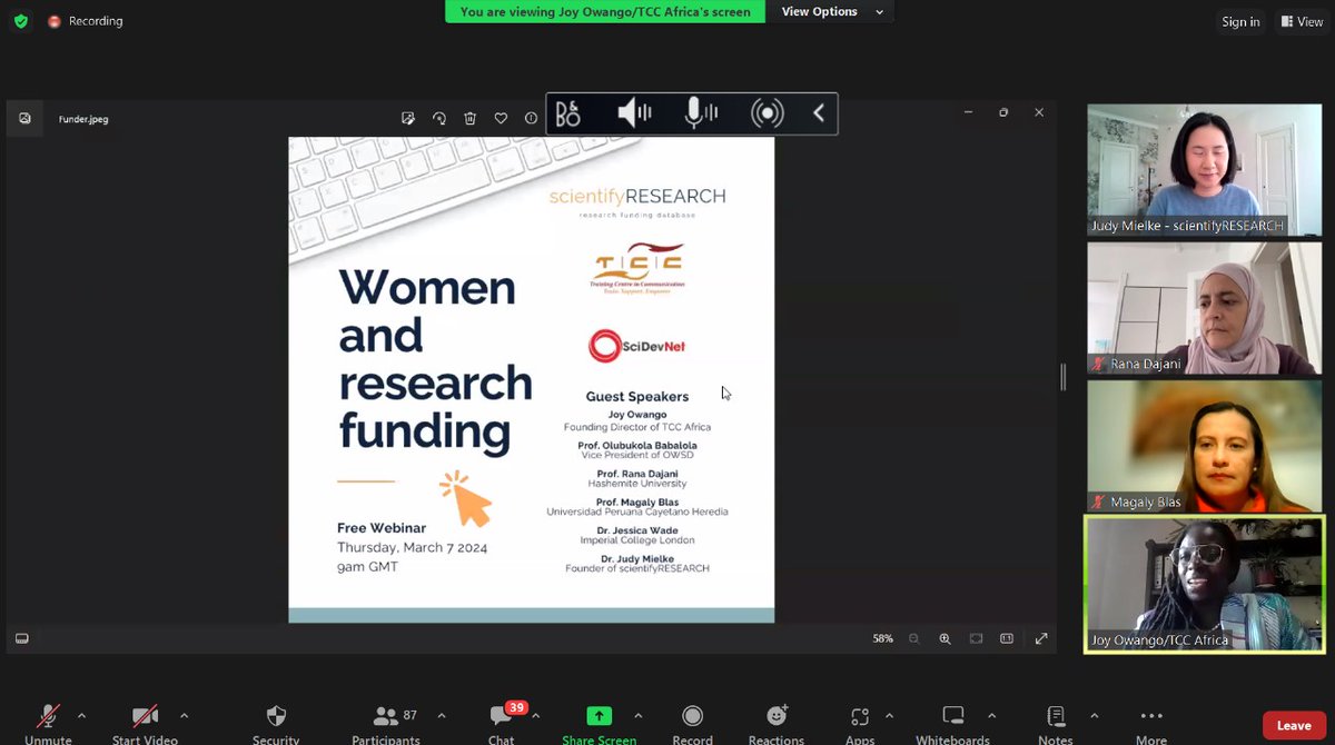 Great conversations this afternoon on #socialjustice regarding Women & Research Funding.We had participants from 4 continents sharing their experiences on what needs to be done to engender funding #InvestInWomen #IWD2024 Hosted by TCC Africa @scientifyRES & @SciDevNet