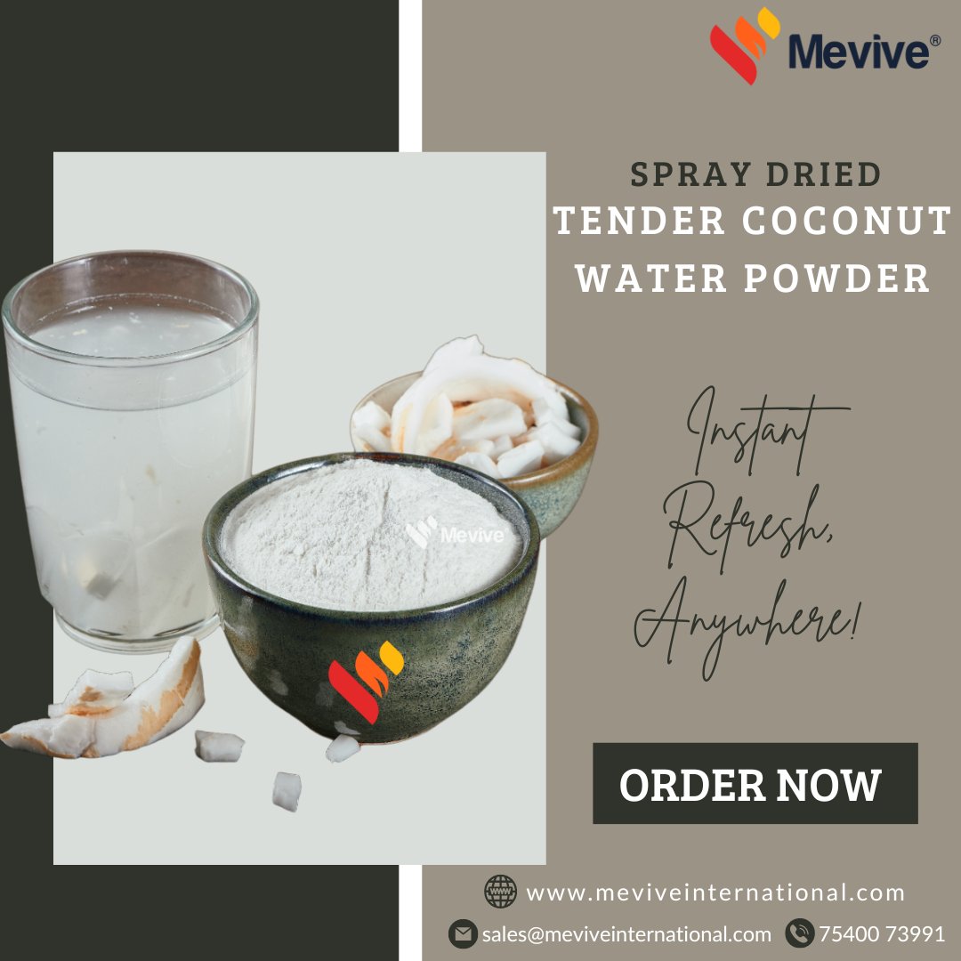 Indulge in pure refreshment with our Spray Dried Tender Coconut Water Powder! 🌴💦 Instant tropical bliss in every sip. 
.
#coconutwater #refreshrevive #mevive #coconutwaterpowder #beverage #summer #beattheheat