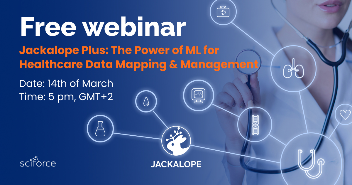 🌟Our free webinar #JackalopePlus: The Power of ML for Healthcare Data Mapping & Management will happen in a week! 🚀Simplify #ETL, align data with #OMOPCDM. 📅 14th of March, 5 pm, GMT + 2 🎤 Speaker: Denys Kaduk, Data Scientist 🔗 Register sciforce.tech