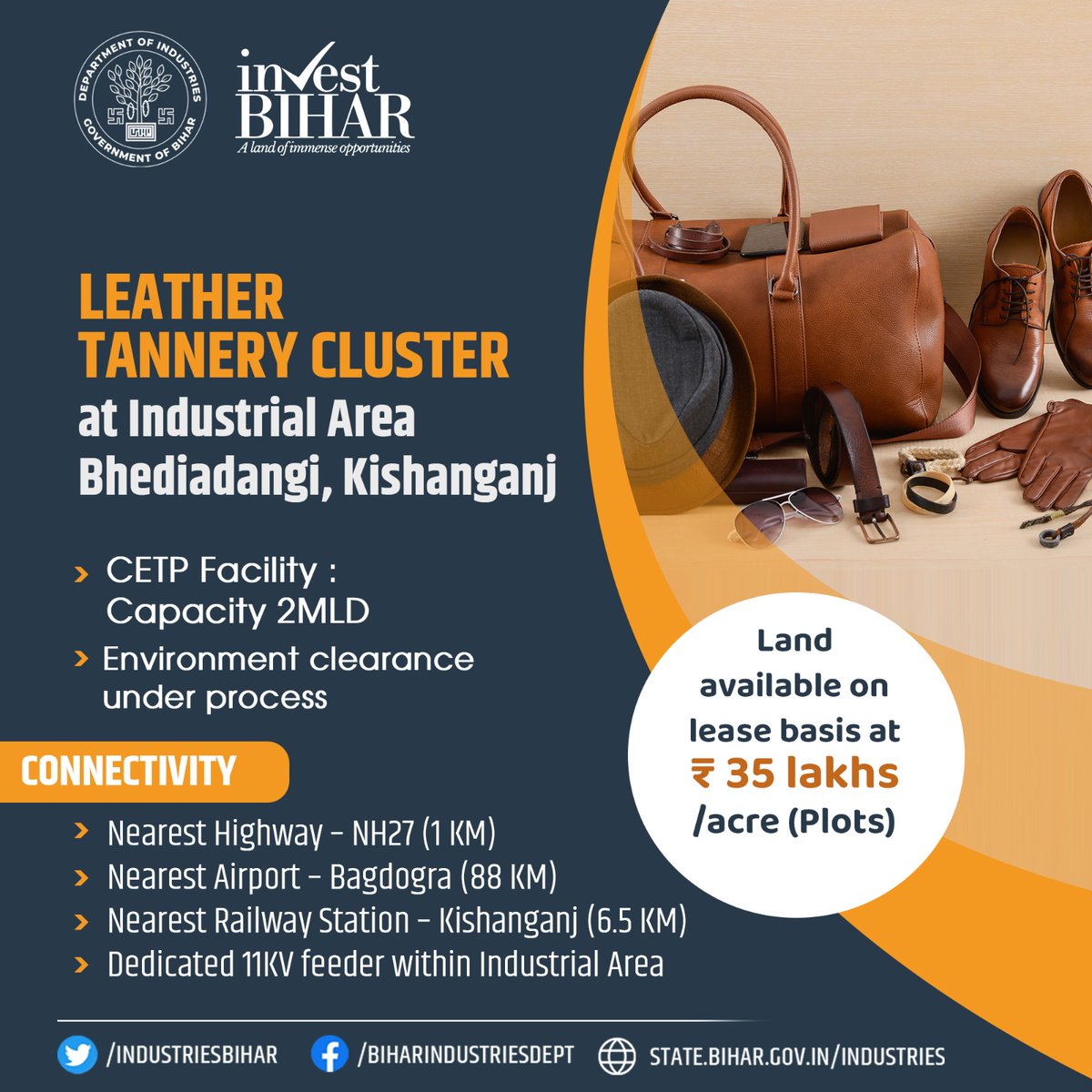 #Bihar, Opportunities like nowhere else. Leather tannery cluster,land available on lease. #IndustriesBihar #BIHARHAITAIYAR #InvestInBihar @SandeepPoundrik @BIADAbihar