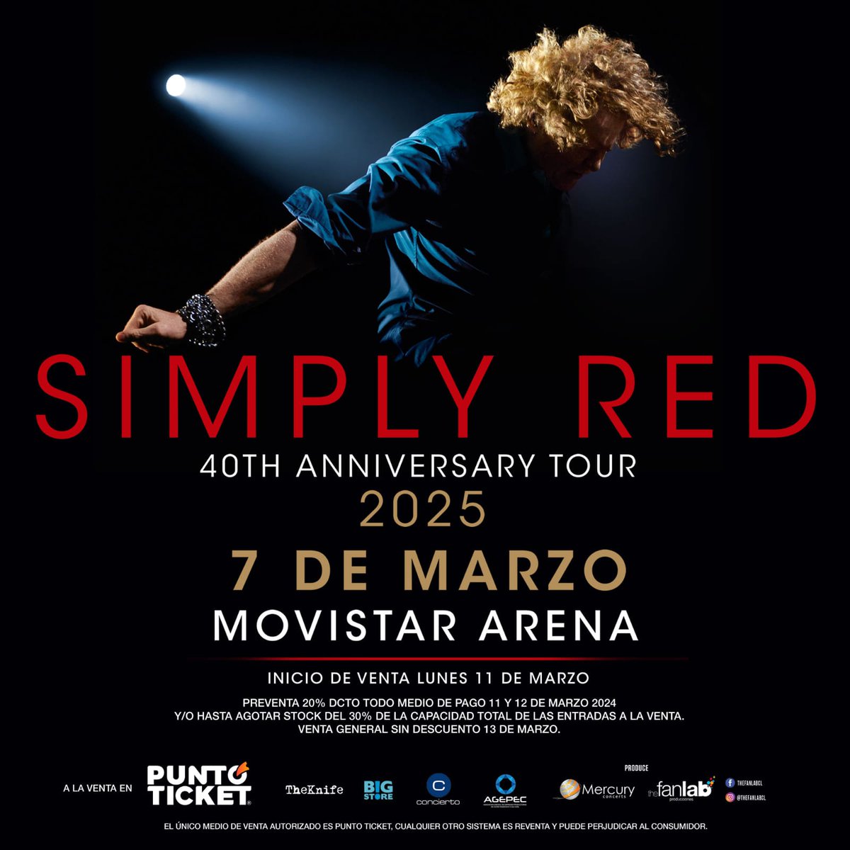 Es una realidad! #simplyred regresa a Chile y los trae @TheFanLabCL 🥳 Inicio venta Lunes 11 de Marzo en @puntoticket Más info aquí puntoticket.com/simply-red