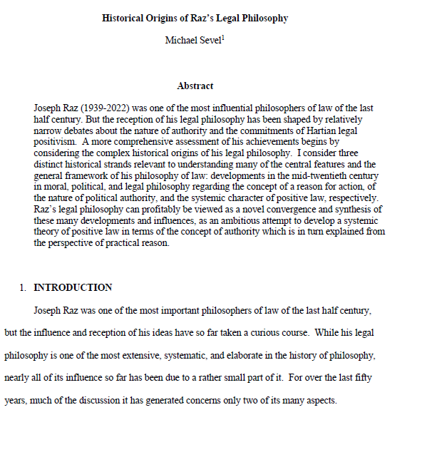 NEW:  "Historical Origins of Raz's Legal Philosophy", forthcoming in Rechtsphilosophie.  I explore developments in moral, legal, &amp; political philosophy of the mid-twentieth century which come together in Raz's legal thought in a novel &amp; interesting way. 

papers.ssrn.com/sol3/papers.cf…