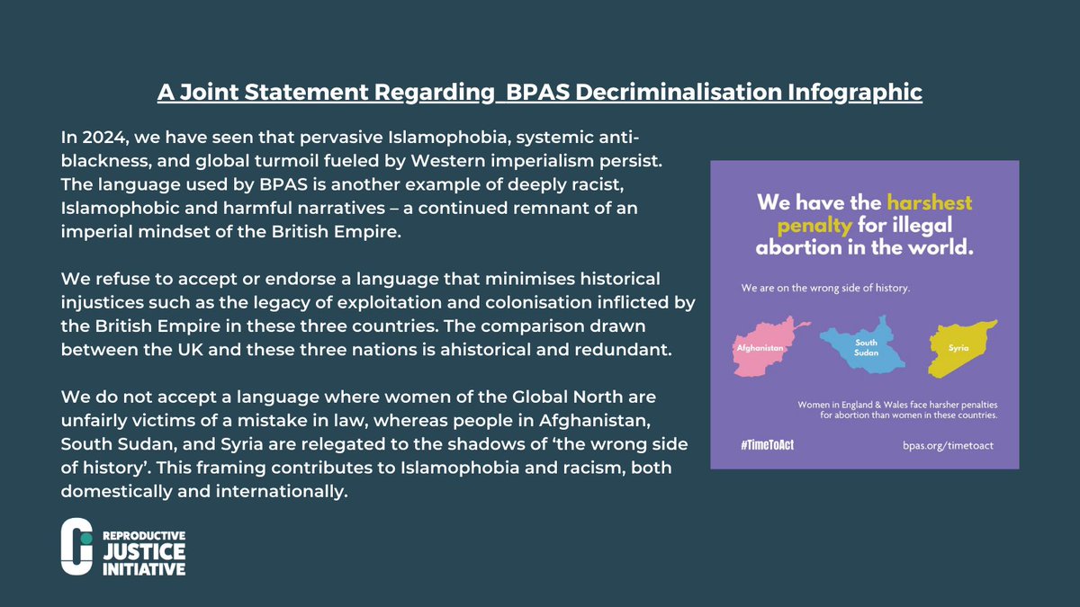 We are calling on .<a href="/BPAS1968/">BPAS</a> to issue a public apology for their social media communications and use of racist tropes. 

Read our joint statement with Ad'iyah Collective - reprojusticeinitiative.org/adiyah-rji-sta…