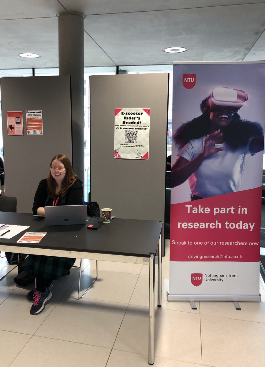 We are at Newton Building #NTU today recruiting 🛴 #escooter riders for a brief safety training. Stop by our stand for details and get a £10 Amazon voucher for taking part! Don't miss out! @NottmTrentUni