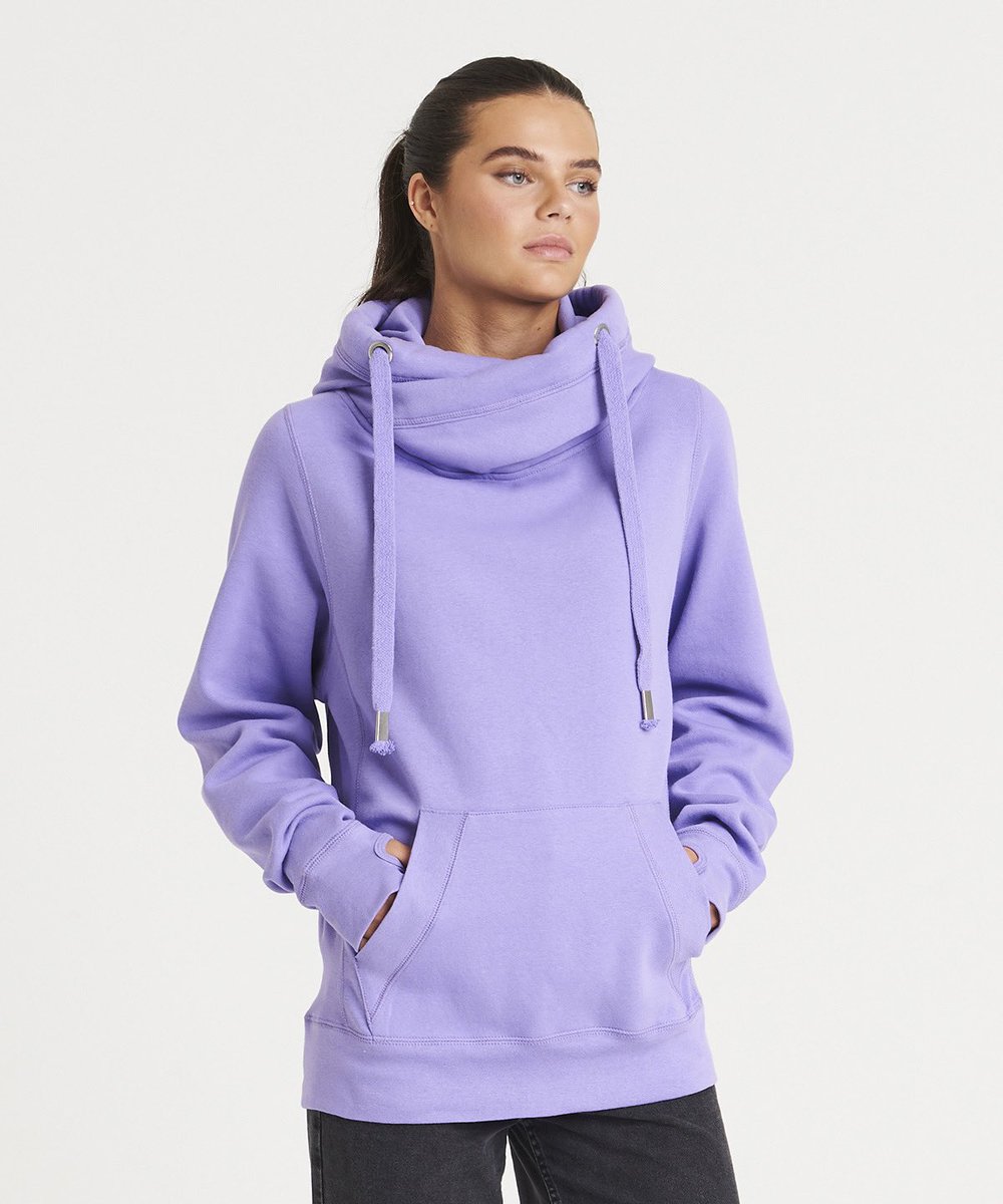 ntprinter's tweet image. Cross Neck Hoodie by Just Hoods.
Cotton faced fabric, modern and stylish,  high necked cross over hoodie in a heavy weight fabric to keep you cosy.
Vegan Approved fabric.
Now available in Digital Lavender.