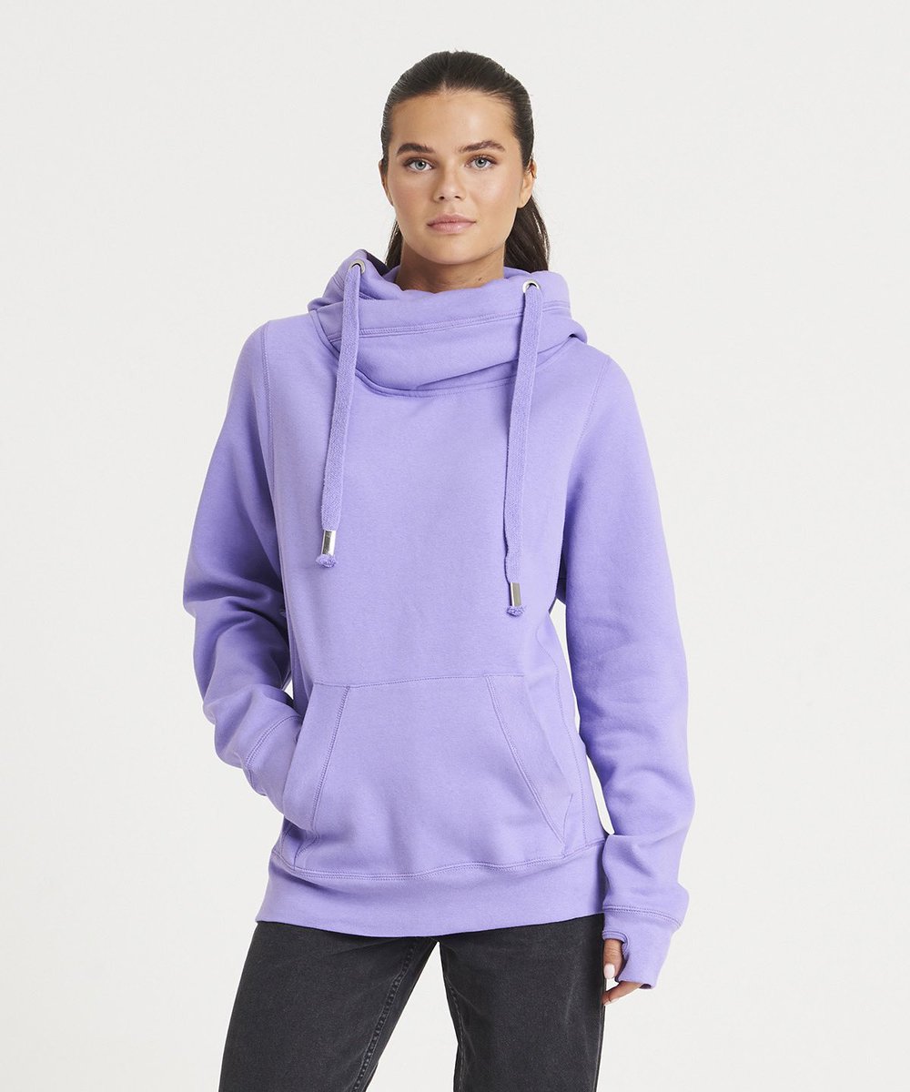 ntprinter's tweet image. Cross Neck Hoodie by Just Hoods.
Cotton faced fabric, modern and stylish,  high necked cross over hoodie in a heavy weight fabric to keep you cosy.
Vegan Approved fabric.
Now available in Digital Lavender.