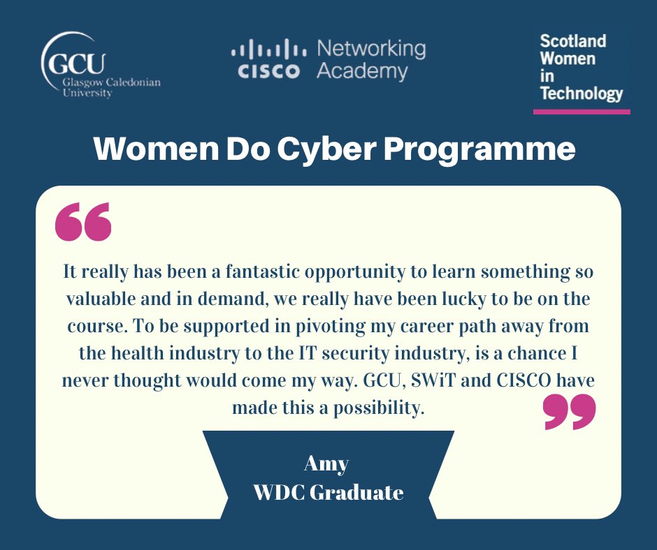 Jump start your career in Cyber Security?Women Do Cyber 2024 programme is here to transform your career! 💥 40 fully-funded places 💥 No tech experience 💥 Flexible, online learning 💥 Mentorship & industry connections scotwomenintech.com/ourwork/wdc @Scot_WIT @Cisco @CaledonianNews