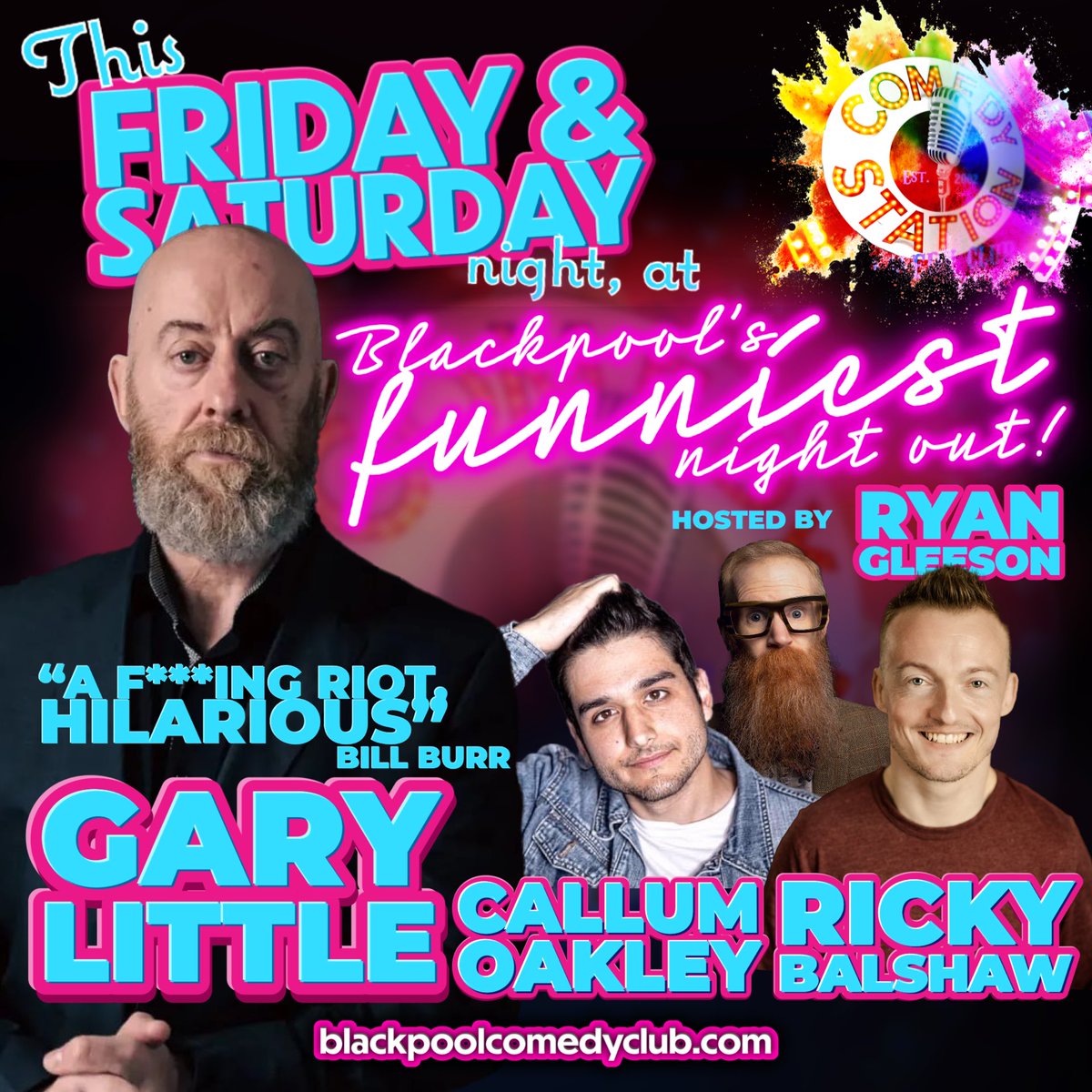 Another belting weekend of comedy for you lucky people of the Fylde Coast, this Friday & Saturday night! Tix & info: blackpoolcomedyclub.com Doors 7pm - Shows 8pm